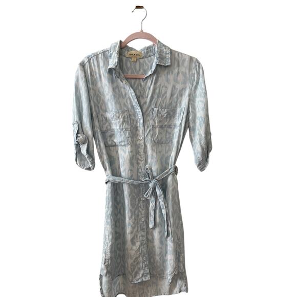 Cloth & Stone Chambray Animal Print Shirt Dress Light Vintage Blue S - Picture 1 of 6